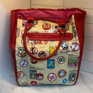 TransVersion Retro Airline Graphic Tote Bag – Red Trim Travel Shoulder Bag